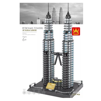 WANGE Mimari Petronas İkiz Kuleler Yapı Taşları Setleri Şehir Tuğla Klasik Skyline Modeli Çocuk Oyuncakları Uyumlu
