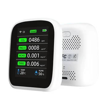 Wifi Hava Kalitesi Ölçer 8in1 PM1. 0 PM2. 5 PM10 CO2 TVOC HCHO Sıcaklık ve nem test cihazı LCD Renkli Ekran Karbon Dioksit Dedektörü