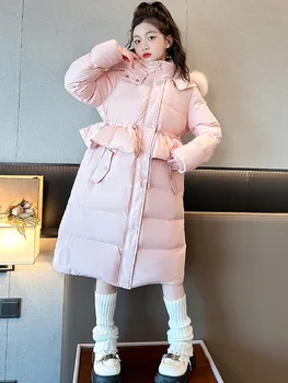 Wİinter Kızlar Tatlı Uzun Aşağı Ceketler Kapşonlu Büyük Kürk Yaka Çocuklar Parkas Ince Bel Çocuk Giyim Kalın Sıcak Palto XMP463