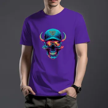 WSFEC S-4XL Grafik T Shirt Erkek Giyim Yaz Kısa Kollu Pamuklu Gevşek Rahat Üst Trend Nefes Kafatası Desen Tshirt