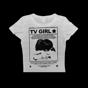 Y2k Tarzı Kırpma Üst Vintage Kısa Kollu T gömlek Gotik Harajuku Baskı Punk Streetwear Estetik Bebek Tees Yıldız kız 2000s Tops