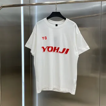 Yamamoto Yohji Y-3 Baskılı Mektup Renk Kontrast Yuvarlak Boyun Kısa Kollu yazlık t-shirt erkek Basit Gevşek Y3 Yarım Kollu Gömlek