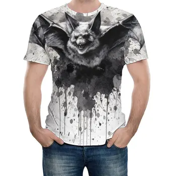 Yarasa T-Shirt Çift Mürekkep Çizim Hiper Sanatsal Sokak Tarzı T Shirt Plaj Retro Tee Gömlek Kısa Kollu Desen Büyük Boy Elbise