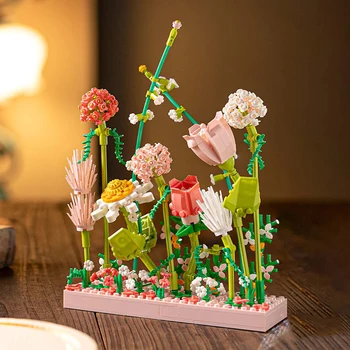 Yaratıcı DIY çiçek Buketi Yapı Taşları tozluk Ev Masa Süsleri Masa Süslemeleri Tuğla Oyuncaklar Hediyeler