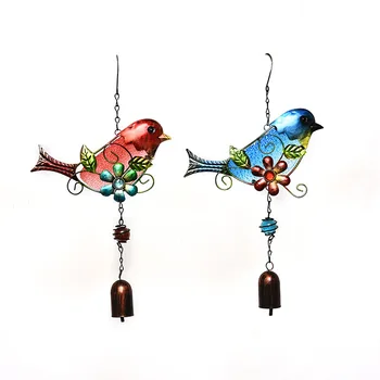 Yaratıcı Kabartmalı Cam Kuş Çan Hummingbird Dekorasyon El Sanatları Kırmızı ve Mavi Kuş Rüzgar Ahenge Asılı Metal Cam Süsler