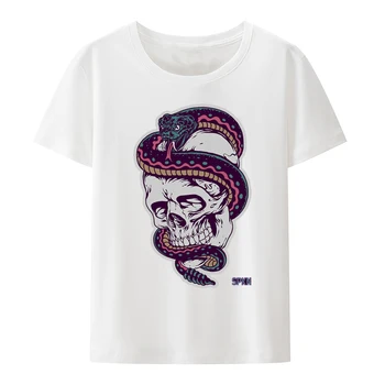 Yaratıcı Kafatası ve Yılan Hipster Baskı T Shirt Erkek Kadın Yaz Kısa kollu Popüler Estetik Üstleri Hip-hop Sokak Moda Gömlek