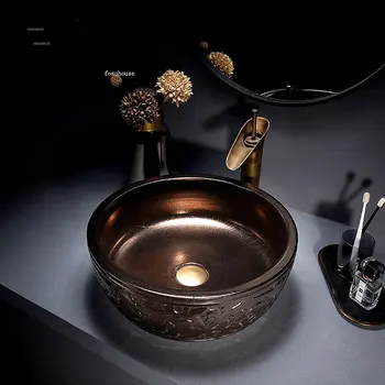 Yaratıcı Metal Sır banyo lavaboları Ev Banyo Lavaboları Bronz Altın yıkama lavabosu Seramik Balkon Lavabo tezgah lavabosu