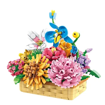 Yaratıcı Çiçek Serisi Saksı Etli Bitkiler Zambak Karanfil Çiçek Sepeti Yapı Taşları Tuğla Oyuncaklar Hediyeler