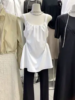Yaz Elbise Yeni Bel Zayıflama Düz Renk Tatlı Baharat Kız Küçük Dışında giymek için bir Yüz Halter Yelek Üst Kadın