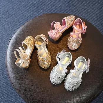 Yaz Kızlar Sandalet Prenses Kristal Doğum Günü Partisi Pullu Sparkly Sandalet Yay Inci Düğün Sandalet Kızlar Ayakkabı Çocuk Yürümeye Başlayan