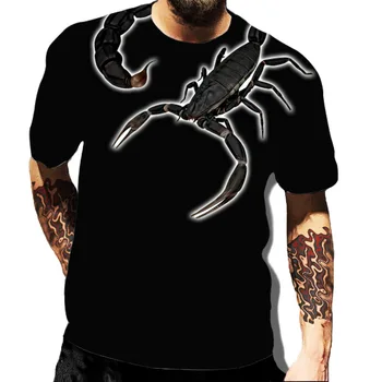 Yaz Moda erkek kısa kollu tişört Yaratıcı 3D Soğuk Kanlı Hayvanlar Dijital Baskı Rahat Yuvarlak Boyun Kısa Kollu Üstleri