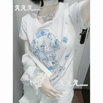 Yaz Yeni Japon Baharatlı Kız kısa kollu tişört Kadın Alt Kültür Sevimli Ev Kız anime tişört Gevşek Öğrenci Kız Y2K Üst