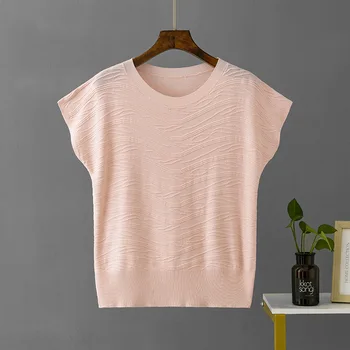 Yaz Yeni Tasarım Duygusu T-shirt Moda Rahat Gevşek Kısa Kollu Örme Gömlek Üst Kadın