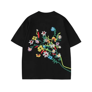 Yaz Yeni Çiçek Baskı Yüksek Kaliteli T-shirt kadın Moda Marka Gevşek Ins Tarzı Tasarım Y2k Üst Çift Büyük Boy Kısa Kollu