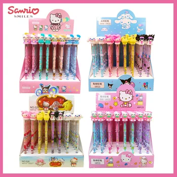 Yeni 48/56 adet Sanrio Mekanik Kurşun Kalem Hello Kitty Melody Kuromi Cinnamonroll Öğrenci Kırtasiye çocuk Boyama Kutulu Hediye