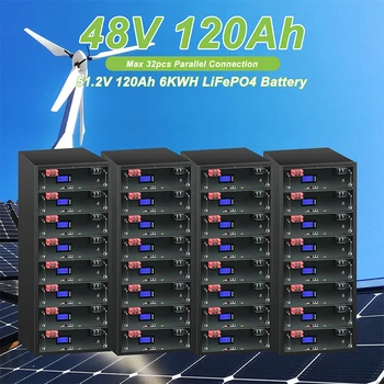Yeni 48V 120Ah 100Ah 200Ah LiFePO4 pil Dahili BMS 6kWh 32 Paralel CAN / RS485 İletişim Protokolü lityum iyon batarya
