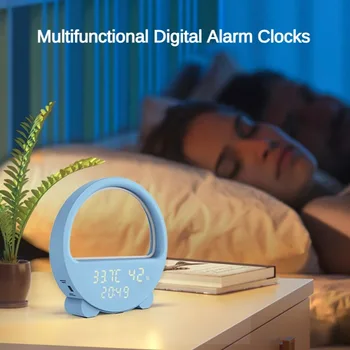 Yeni alarmlı saatler Akıllı Sıcaklık Nem Saati Ses Kontrolü Uyandırma Küçük Gece Lambası 5V USB Şarj atmosfer ışığı