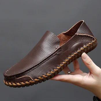 Yeni Ayakkabı Erkekler için Hakiki deri makosenler Bahar Düz İnek Deri rahat ayakkabılar Rahat Slip-on erkek ayakkabıları Artı Boyutu 38-48