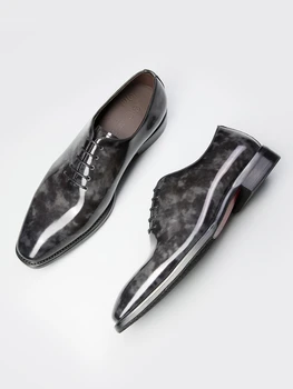 Yeni Deri Elbise iş erkek ayakkabısı İngiliz Tarzı Düğün Ayakkabı Nefes High-end El Yapımı Dantel-up.