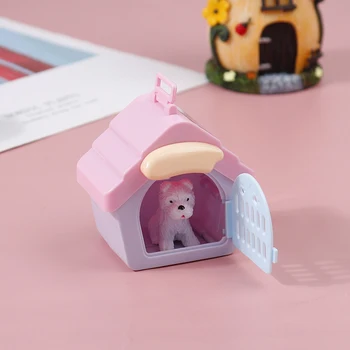 Yeni!Dollhouse köpek kafesi Oyuncak Aksesuarları Moda Mini Bebek Evcil Köpek + Evi Bebek Oyun Arkadaşı Oyuncak Çocuklar bir evcil hayvan kafesi / evcil hayvan kafesi + köpekler