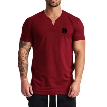 Yeni Erkek Vücut Geliştirme Marka Spor Salonları T-Shirt Yaz Pamuk Nefes Kısa Kollu Rahat Moda Slim Fit Serin Duygu Kas Gömlek