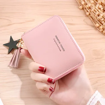 Yeni kadın Cüzdan Kısa PU Sıfır Cüzdan Yıldız Püskül Fermuar Bozuk para cüzdanı Öğrenci Mini Taşınabilir Çanta çocuk kart çantası