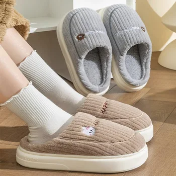 Yeni Kadın Kış ev terliği erkek ayakkabısı Sevimli Karikatür Terlik Nakış Ayakkabı Daireler Artı Kadife Kapalı Ev Terlik Yatak Odası