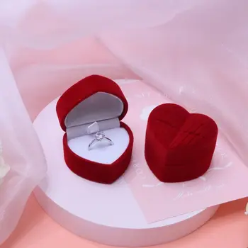 Yeni Kalp Şeklinde Kadife Yüzük Kutusu Teklif Nişan düğün takısı Ambalaj Ekran Kutusu Kırmızı Pembe Melek Kanatları Mücevher Kutusu