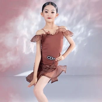 Yeni Kız Latin dans kostümü Off-Omuz Bodysuit Etek ChaCha Dansçı Kıyafeti Yaz Uygulama Giyim Samba Giyim YS4918