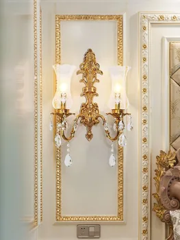Yeni lüks fransız klasik kristal duvar lambaları oturma odası için Nordicn bronz aplik bakır ışık saray antika pirinç duvar lambası