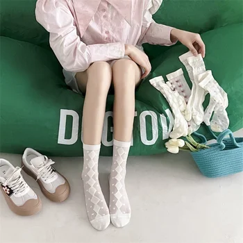 Yeni Polka Dots Kadın İpek Çorap Kristal Ultra ince Şeffaf Naylon Uzun Çorap JK Japon Kawaii Sevimli beyaz çoraplar Sox Yaz