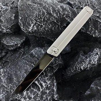 Yeni serin açık yüksek sertlik kendini savunma ayna ışık siyah titanyum bıçak titanyum kişiselleştirilmiş katlanır bıçak