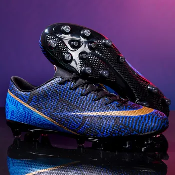 Yeni Siyah Mavi futbol ayakkabısı Erkek Kadın Profesyonel Çim Cleats Genç Profesyonel Futbol Eğitmenler Ayakkabı Chuteira Toplum