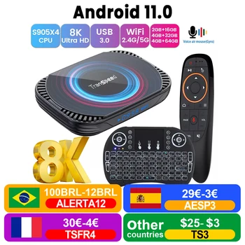 Yeni. Transpeed X4 Android 11 TV Kutusu Amlogic S905X4 3D BT4. 0 4G 32G 64G 128G Hızlı Çift Wifi Medya Oynatıcı 4K 8K Set üstü kutusu