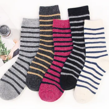 Yeni Yün Çorap kadın Yumuşak Rahat çizgili çoraplar Kalın Sıcak Bayan Kış Yün Çorap