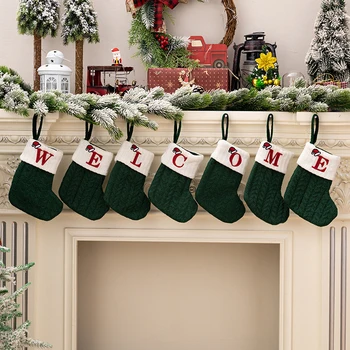 Yeni Yıl Noel Çorap Yeşil Kar Tanesi Alfabe Harfler Noel Örgü Çorap Noel Ağacı Dekorasyon Ev Noel Hediyesi