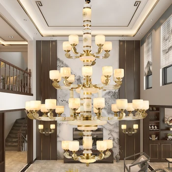 Yeni Çin Avize Oturma Odası Lamba Modern Atmosfer Zen Çin Tarzı Villa Bina Restoran Lamba Yeşim Avize Lambaları