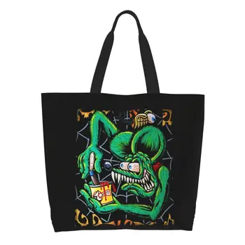 Yeniden kullanılabilir Anime Karikatür Sıçan Fink alışveriş çantası Kadın Tuval kol çantası Çantası Dayanıklı Bakkal Alışveriş Çantaları