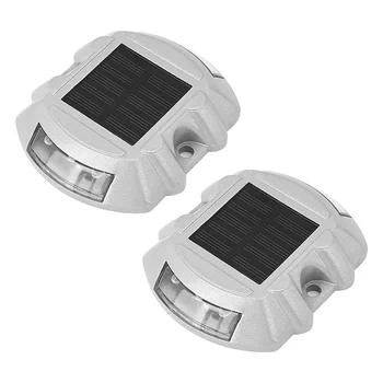 Yeniden kullanılabilir güneş yolu, 2 adet 6 LED saplama ışıkları zemin bahçe çim yolu güverte Dock beyaz uyarı ışıkları(2 adet)
