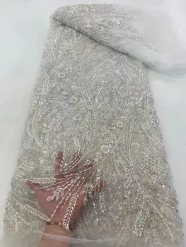 Yüksek Kalite Moda ZH-1306722 Afrika Tül İşlemeli Dantel payetli kumaş Boncuk düğün elbisesi Parti Dikiş