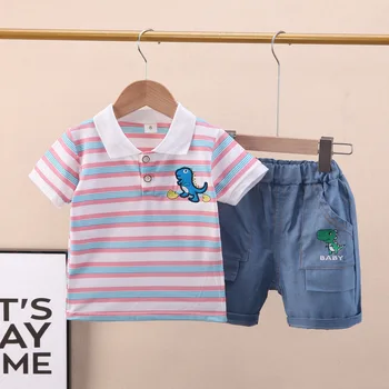 Yürümeye başlayan Çocuk Giysileri Set yaz kıyafetleri Çocuklar için Karikatür Dinozor Kısa Kollu T-shirt ve Şort Takım Elbise Erkek Butik Giyim