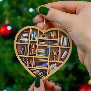 Yılbaşı Ağacı Süsleri Akrilik Aşk Kalp Kütüphaneci Kitap Şekli Yılbaşı Ağacı Süsleri Asılı Navidad Ev Dekor Hediye 2023