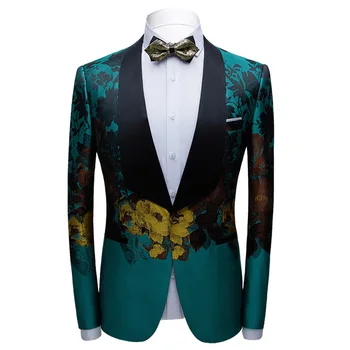 Zarif Baskılı erkek Takım Elbise Ev Sahibi Şarkıcı Sahne Performansı 2 Parça Blazers Ve Pantolon Moda Slim Fit Genç Erkek Ceket Setleri