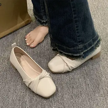 Zayıflama Ayakkabı Blok Topuklu Kadın Pompaları Üzerinde Kayma Yumuşak Alt Mary Jane Dantel-Up Kare Ayak Sandalet Bayanlar 2023 Tüm Maç Tıknaz