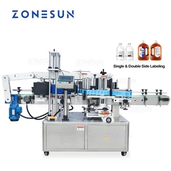 ZONESUN Kare ve Yuvarlak Şişe Çift Taraflı Etiketleme Makinesi ZS-TB300A Otomatik Cam Plastik Şişe etiket etiket Üretimi