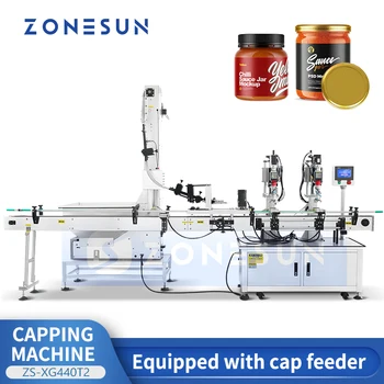 ZONESUN Otomatik Büküm Şişe Besleme Kapatma Makinesi Cam Kavanoz Sızdırmazlık Makarna Sosu Ketçap Paketleme Ekipmanları ZS-XG440T2