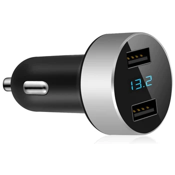 Çift USB Araç Şarj Cihazı, 4.8 A Çıkışlı Araç Adaptörü,iPhone,iPad,Samsung, LG Vb. İçin Çakmak Voltaj Ölçer, Gümüş