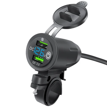 Çift USB motosiklet gidonu Şarj QC3.0 Hızlı şarj adaptörü LED Voltaj Göstergesi Telefonları Şarj Cihazı Voltaj Göstergesi ile