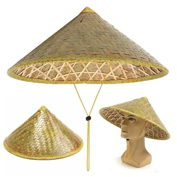 Çin Tarzı Hasır Bambu güneş şapkası Çiftçi balıkçı şapkası Güneşlik ve Yağmur Geçirmez El Dokuması Yetişkin Seyahat Hasır Şapka