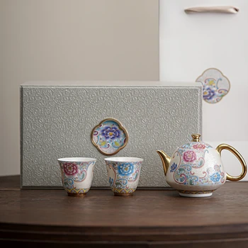 Çin Yüksek dereceli Emaye el yapımı çaydanlık Çay Fincanı Ev Demlik seramik fincan Seti Lüks Hediye Kutusu Zarif Hatıra Asil Fincan